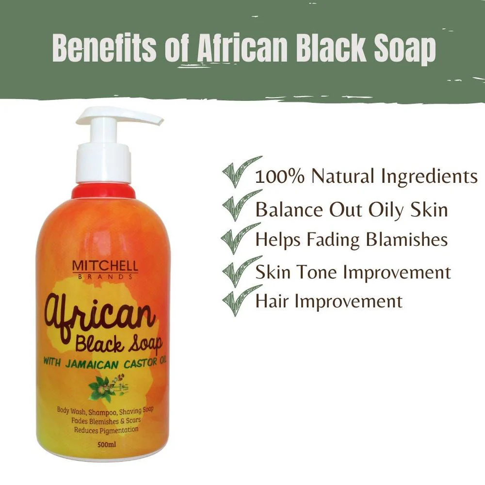 African Black Liquid Soap with Jamaican Castor Oil – 500ml - Image 2