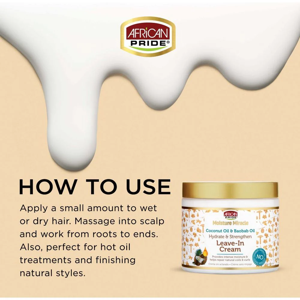 African Pride Moisture Miracle Coconut Oil and Baobab Oil Leave-In Cream - 15 oz - Image 3