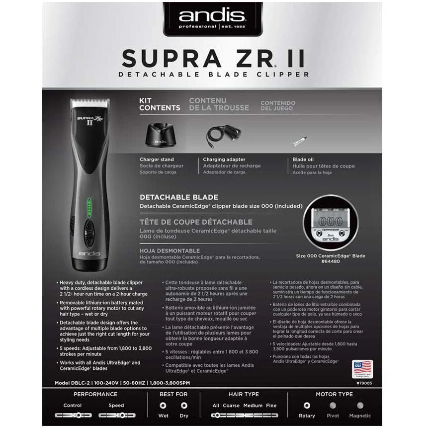 Andis Supra ZR II Cordless Detachable Blade Clipper – Black - Image 6