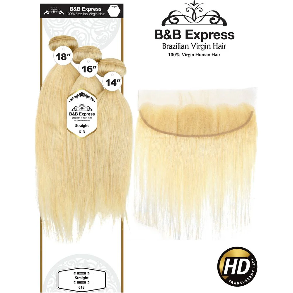 B & B Gold 100% Human Hair Bundles + 13x4 Lace Frontal - 613 - Image 2