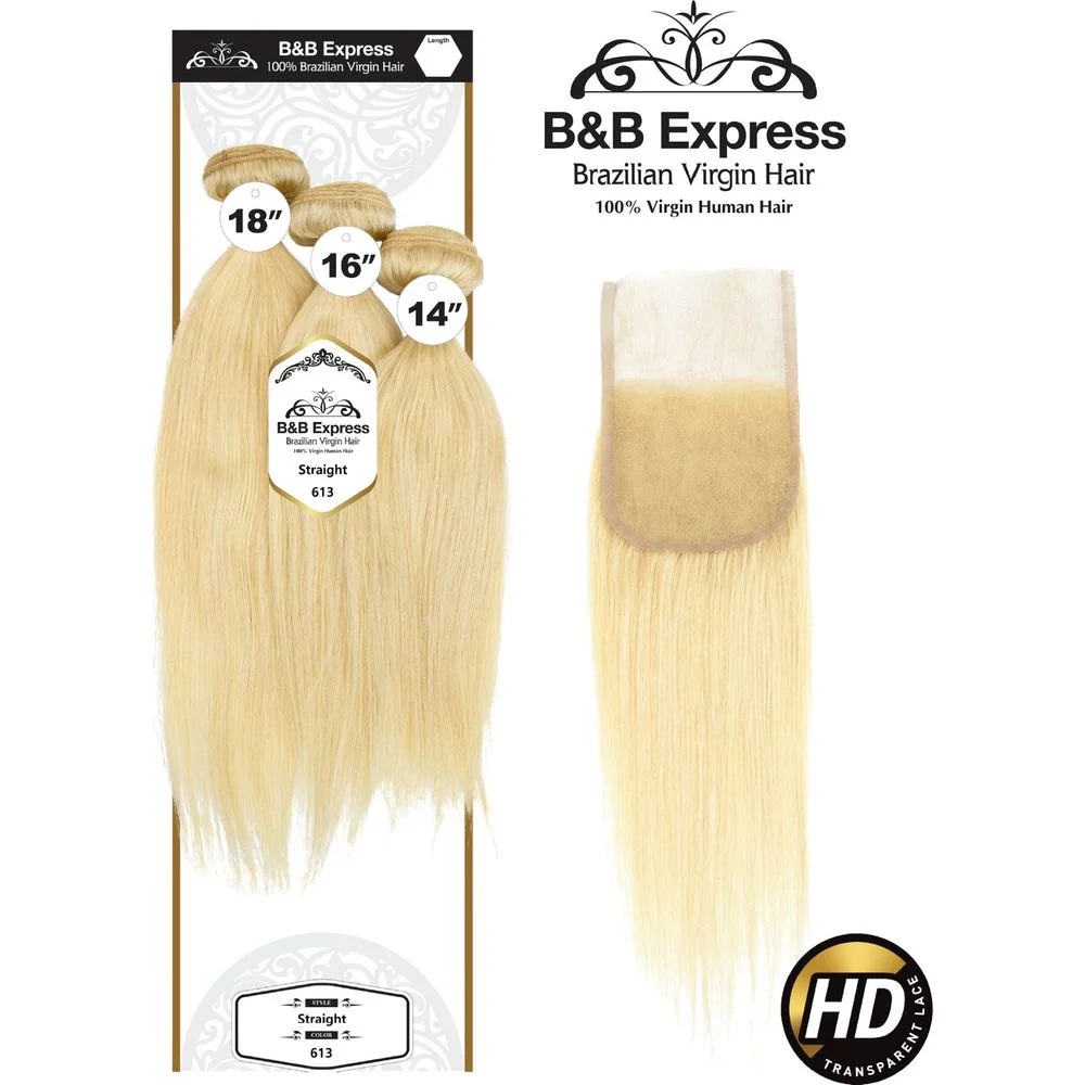 B & B Gold 100% Human Hair Bundles + 4x4 Lace Frontal - 613 - Image 2