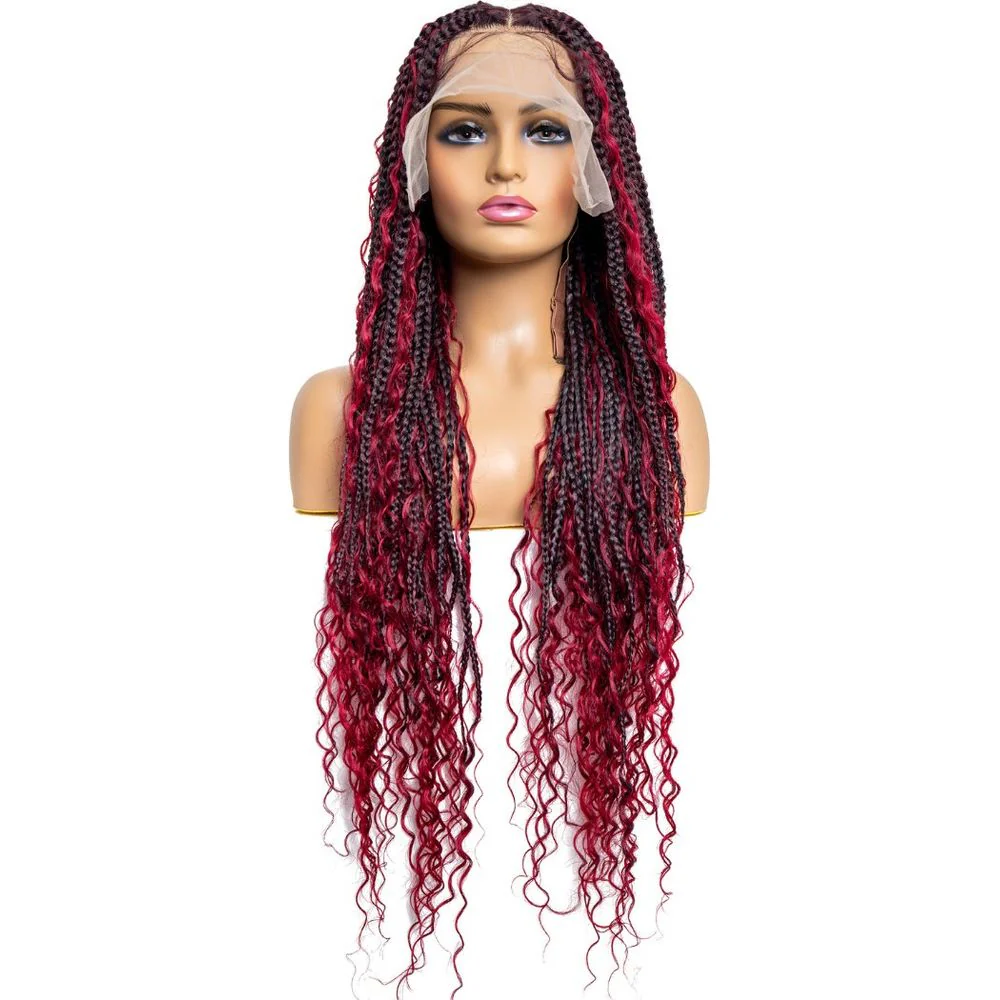 B & B Knotless Synthetic HD Lace Wig - Triangle Bohemian Box Braid 32” - Image 4