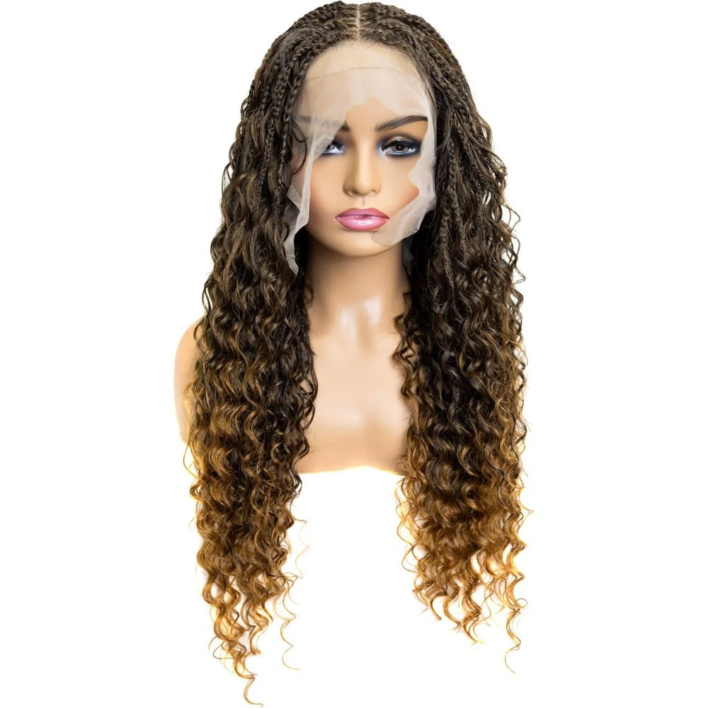 B & B Knotless Synthetic Full Lace Braided Wig - Micro Deep Wave 24" - Image 2
