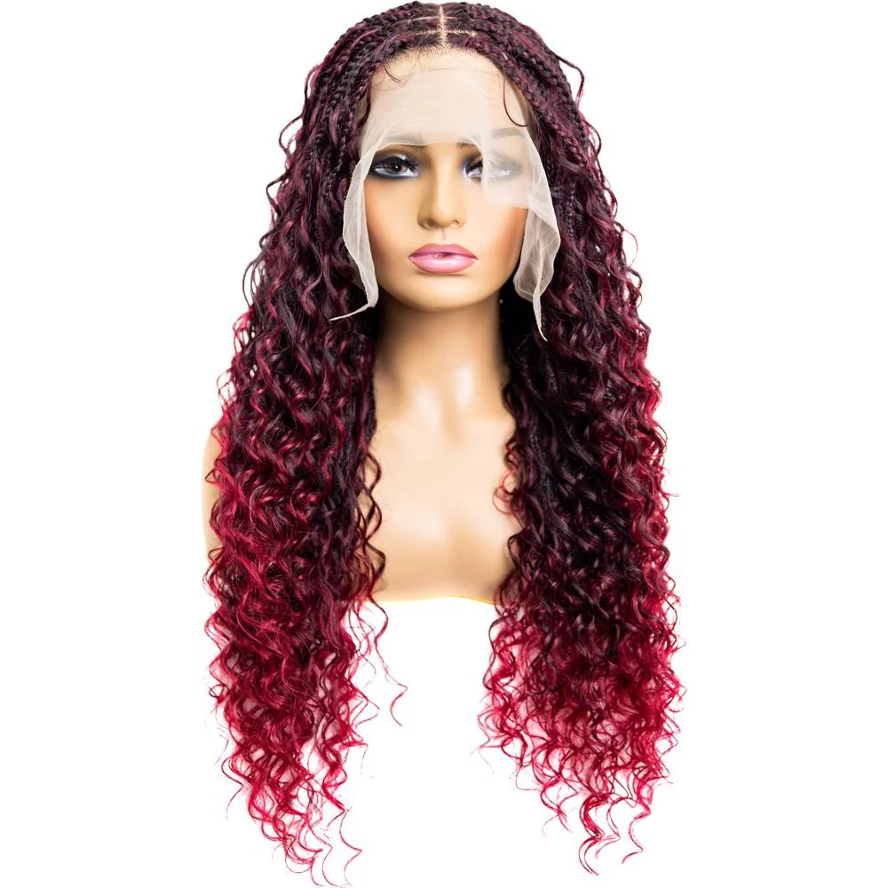 B & B Knotless Synthetic Full Lace Braided Wig - Micro Deep Wave 24" - Image 3