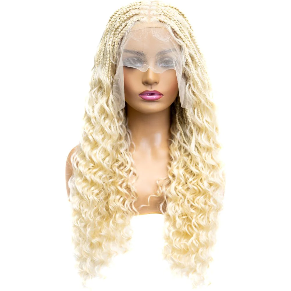 B & B Knotless Synthetic Full Lace Braided Wig - Micro Deep Wave 24" - Image 4