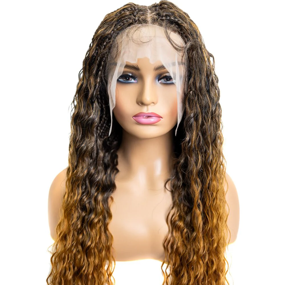 B & B Knotless Synthetic Full Lace Braided Wig - Micro Peruvian Wave - Image 2