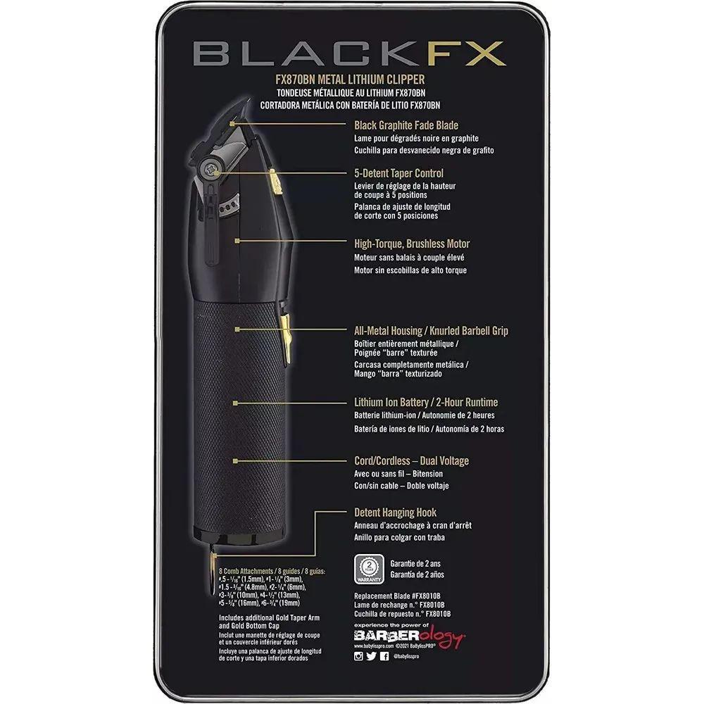 BaBylissPRO BLACKFX Metal Collection Cordless Clipper FX787BN - Image 5