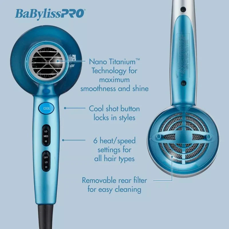 BaBylissPRO Nano Titanium Hair Dryer โ Blue โ 2000W - Image 4