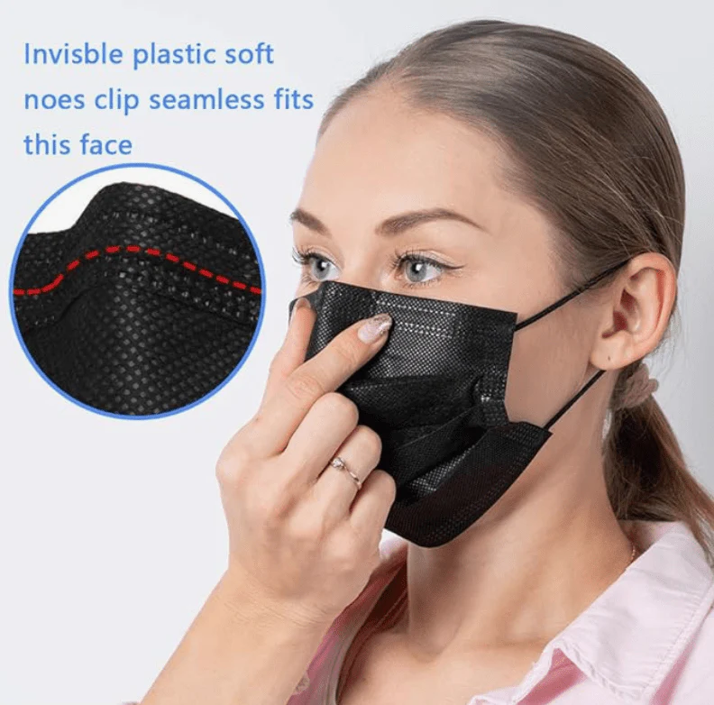 Black Face Mask 3 Layer Disposable - 50 Pcs - Image 3