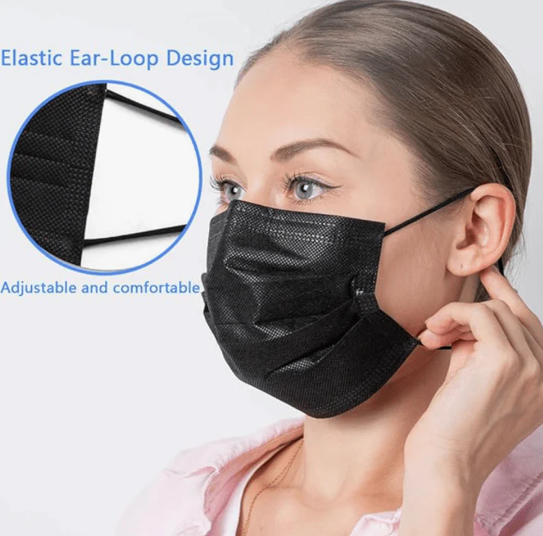 Black Face Mask 3 Layer Disposable - 50 Pcs - Image 4
