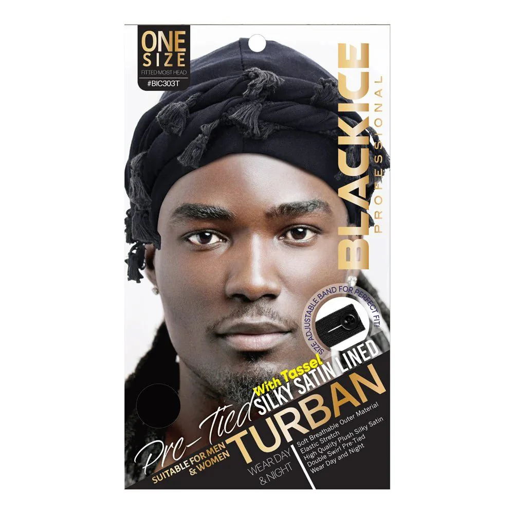 Black Ice Professional Silky Satin Lined Turban – Pre-Tied - Image 2