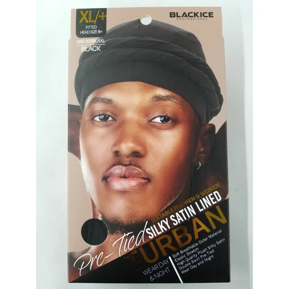 Black Ice Professional Pre-Tied Silky Satin Lined Turban M/L