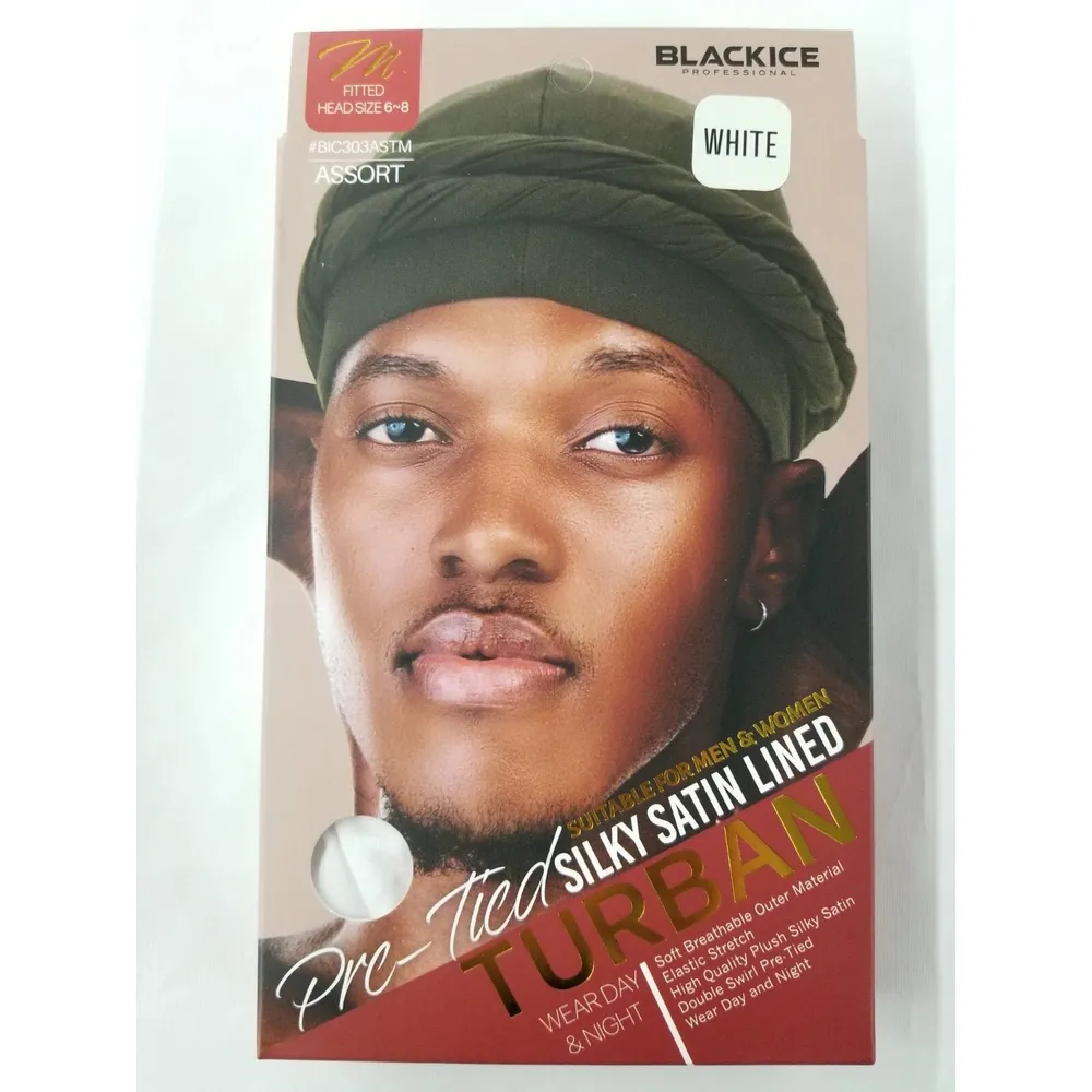 Black Ice Professional Pre-Tied Silky Satin Lined Turban M/L - Image 12