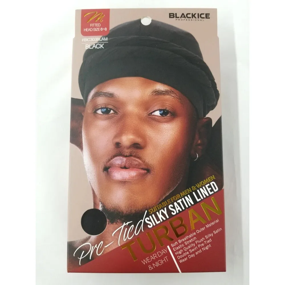 Black Ice Professional Pre-Tied Silky Satin Lined Turban M/L - Image 13