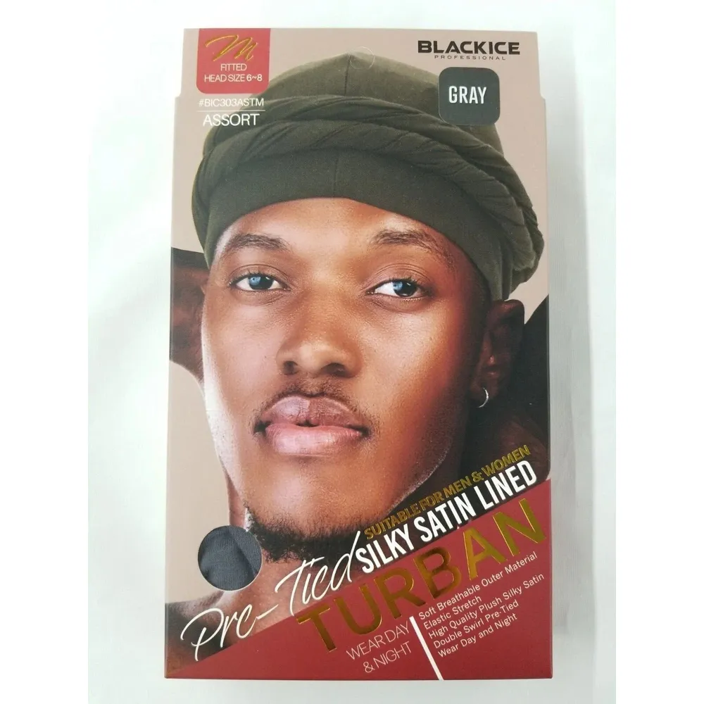 Black Ice Professional Pre-Tied Silky Satin Lined Turban M/L - Image 14