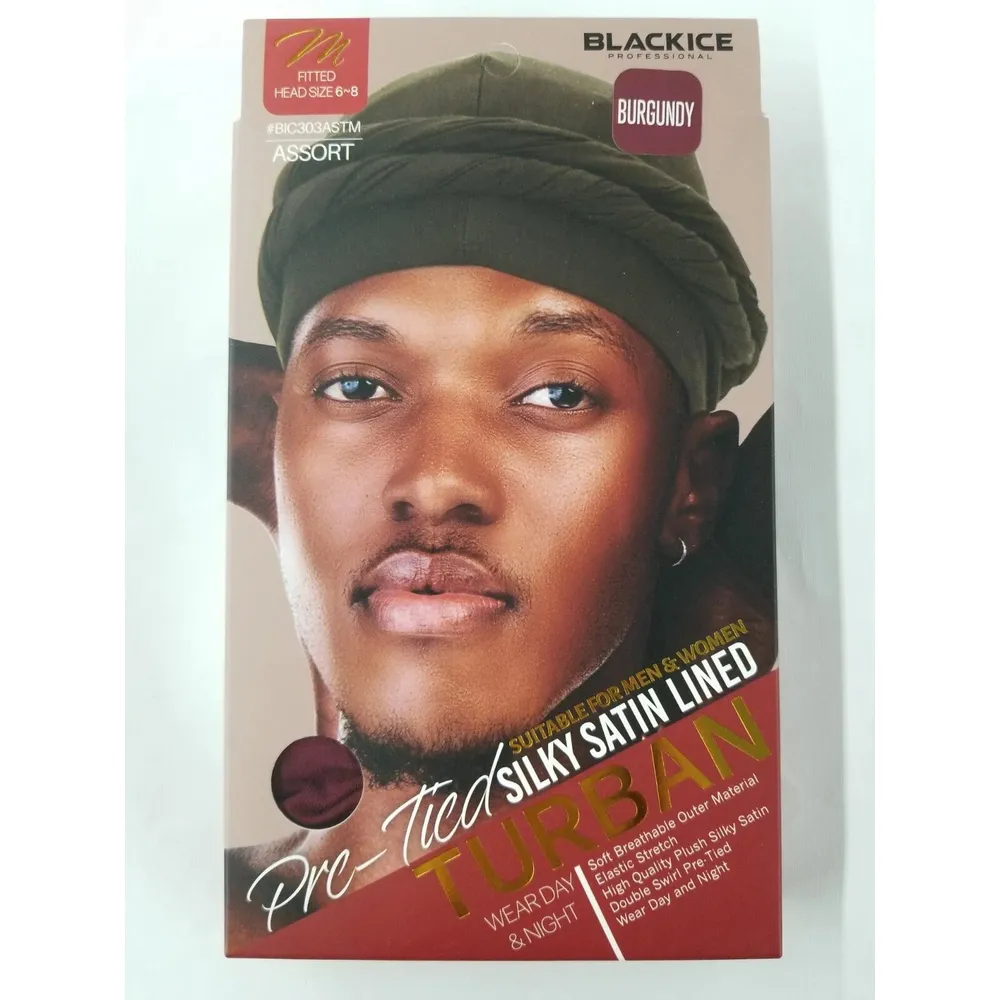 Black Ice Professional Pre-Tied Silky Satin Lined Turban M/L - Image 15
