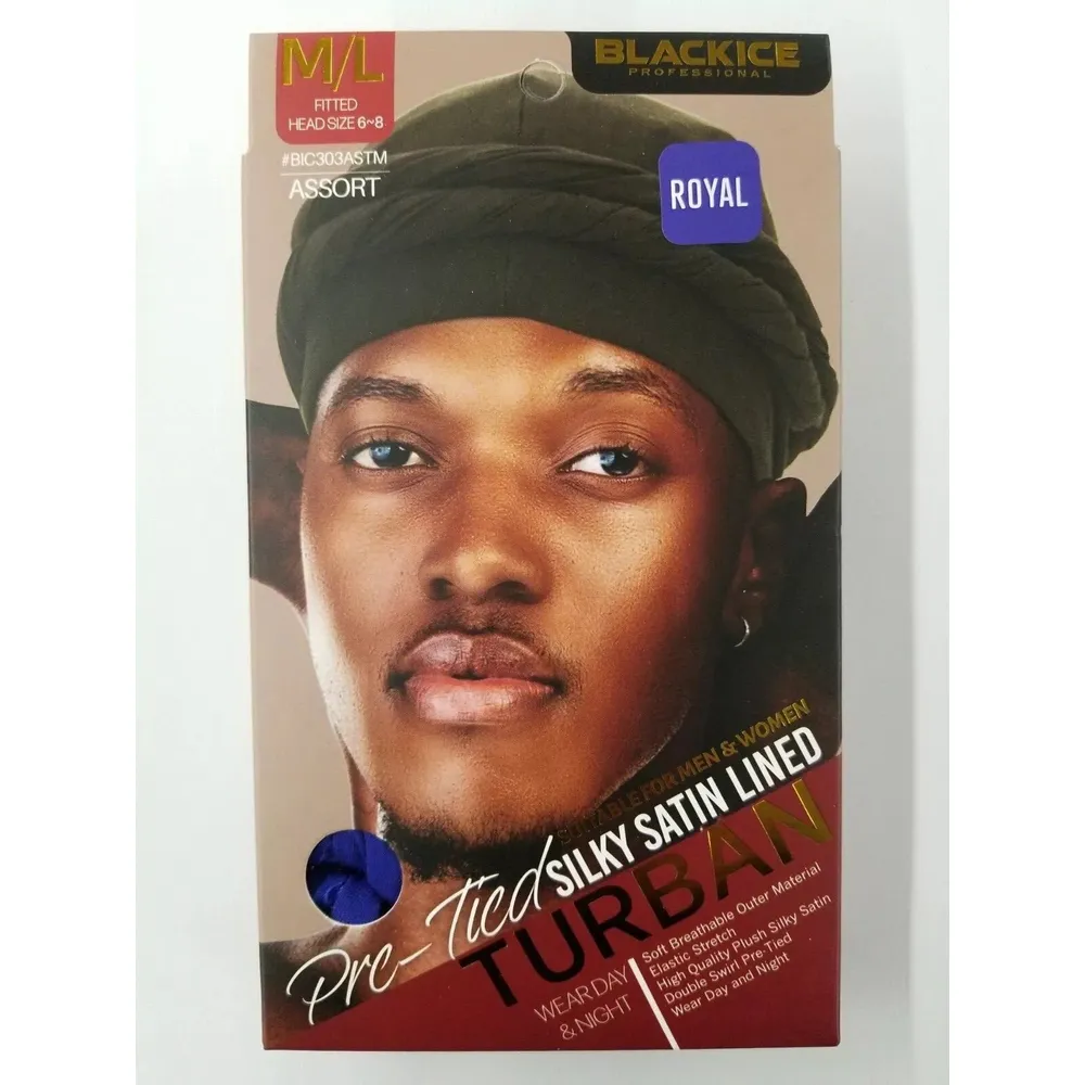 Black Ice Professional Pre-Tied Silky Satin Lined Turban M/L - Image 16