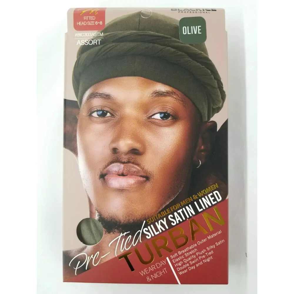 Black Ice Professional Pre-Tied Silky Satin Lined Turban M/L - Image 17