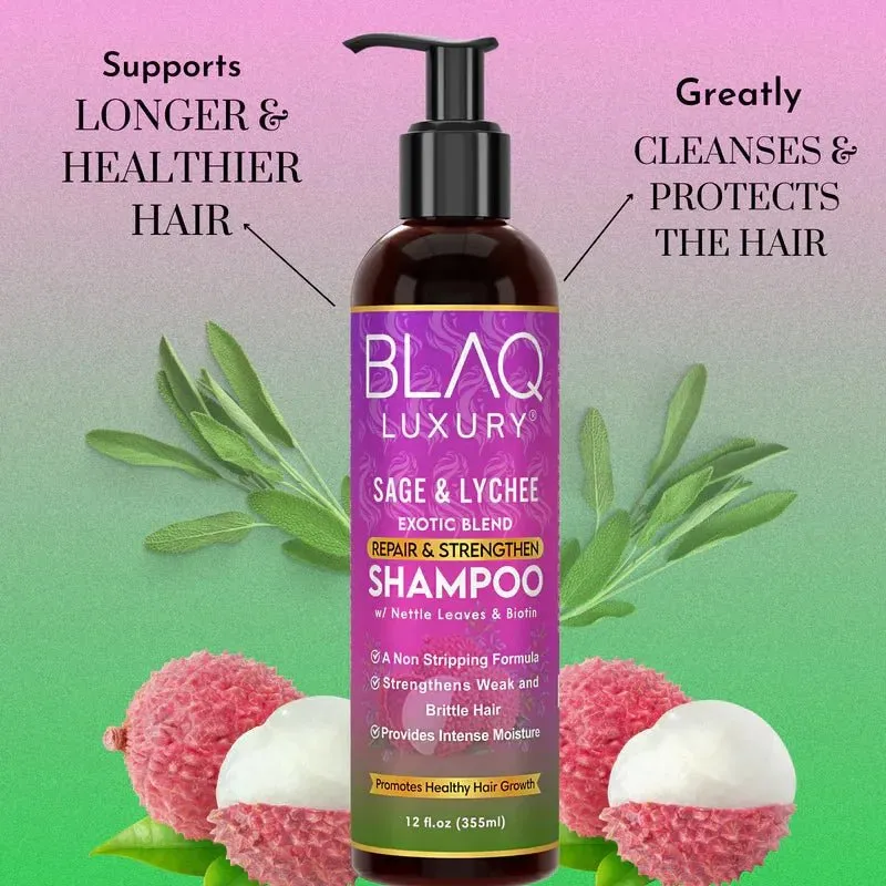 Blaq Luxury Sage & Lychee Repair and Strengthen Shampoo 12oz - Image 3