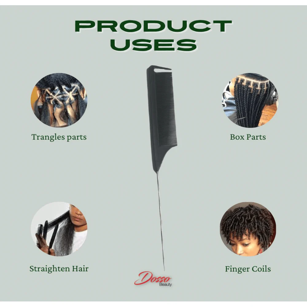 Carbon Fiber Rat Tail Comb with Metal End - Heat Resistant - Image 9