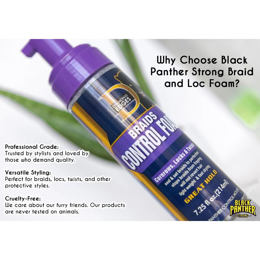 Diamond Edges Black Panther Braids Control Foam β 7.25 fl oz - Image 3