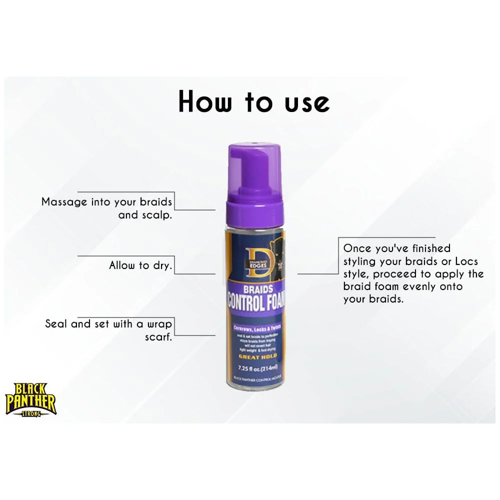 Diamond Edges Black Panther Braids Control Foam β 7.25 fl oz - Image 4