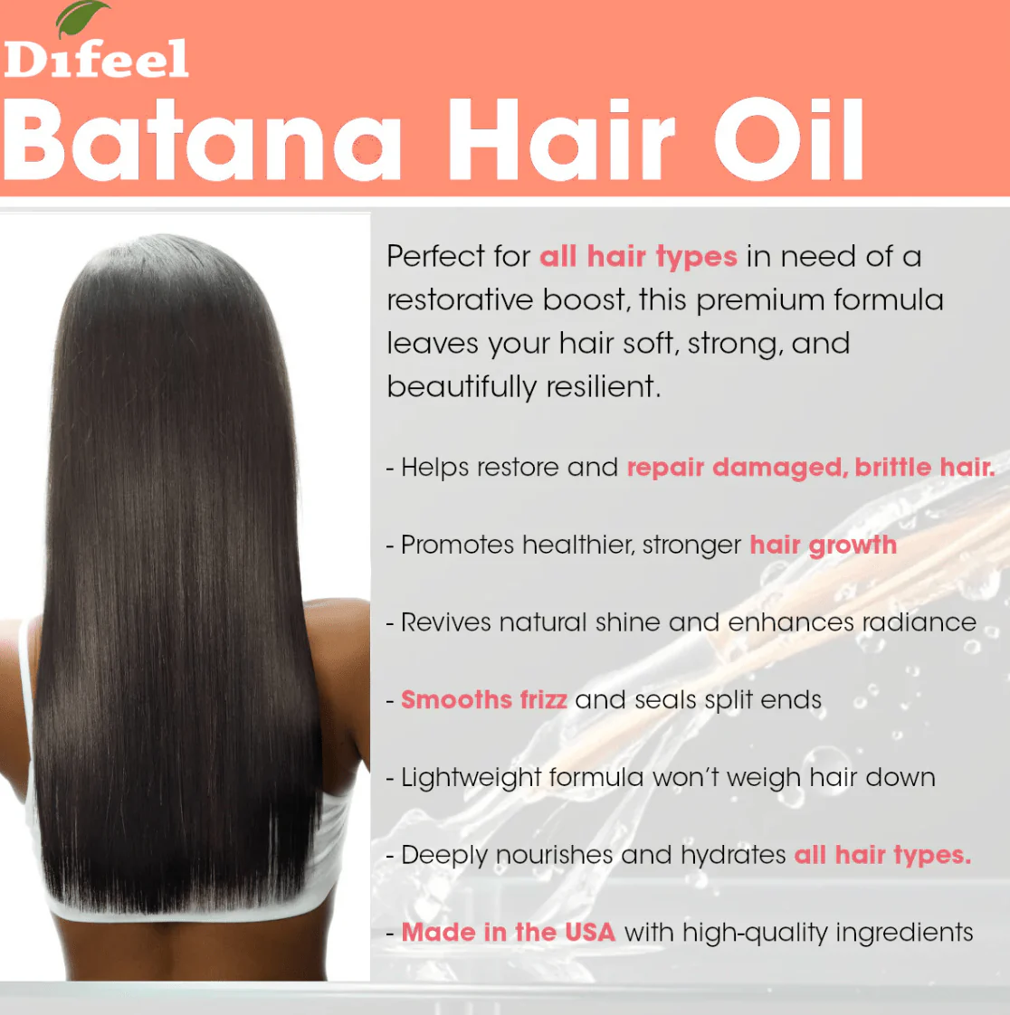 Difeel Batana Hair Oil & Root Stimulator – 7.1oz - Image 3