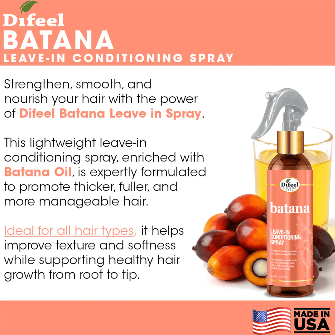 Difeel Batana Leave-in Conditioning Spray β 12 oz - Image 3