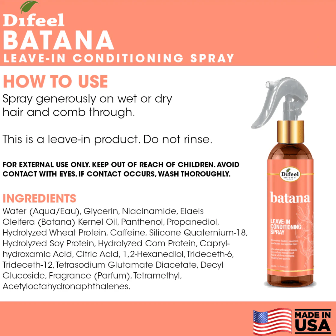 Difeel Batana Leave-in Conditioning Spray β 12 oz - Image 5