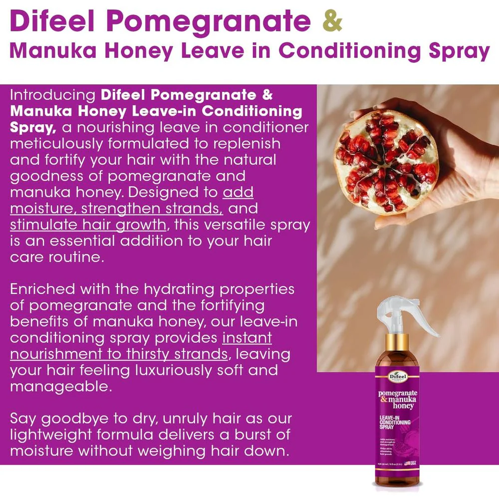 Difeel Pomegranate & Manuka Honey Leave-In Conditioning Spray โ 8 oz - Image 3