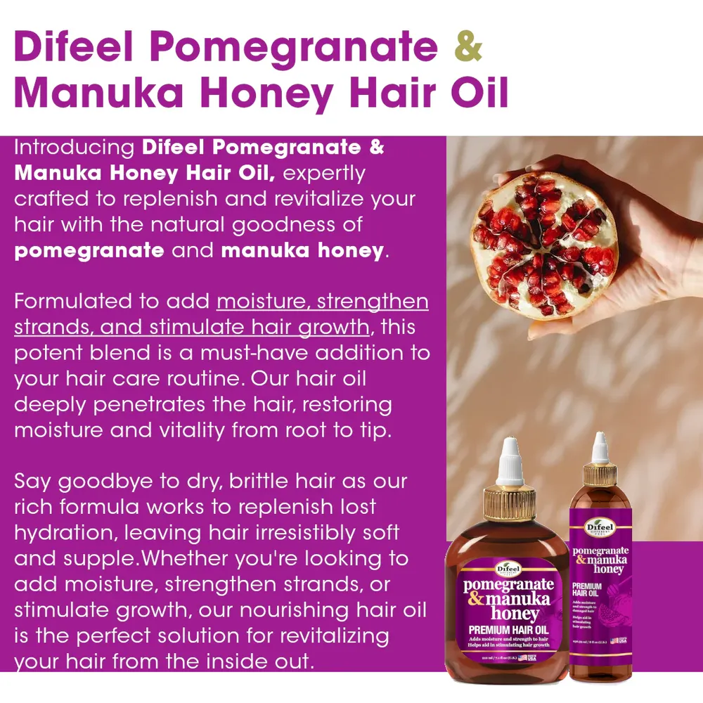 Difeel Pomegranate and Manuka Honey Hair Oil – 7.1 oz & 8 oz - Image 6