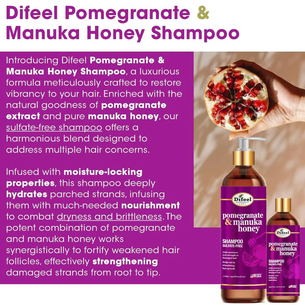 Difeel Pomegranate & Manuka Honey Sulfate-Free Shampoo โ12 oz - Image 4