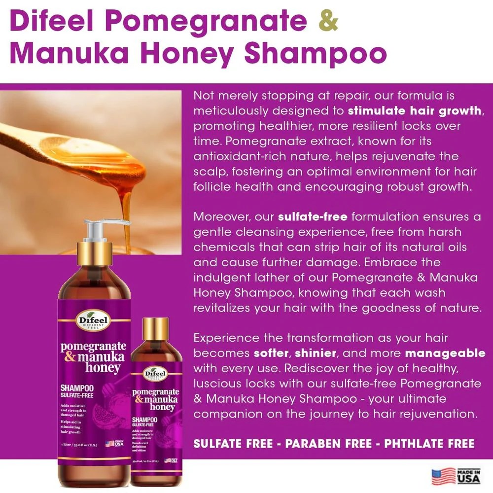 Difeel Pomegranate & Manuka Honey Sulfate-Free Shampoo โ12 oz - Image 5