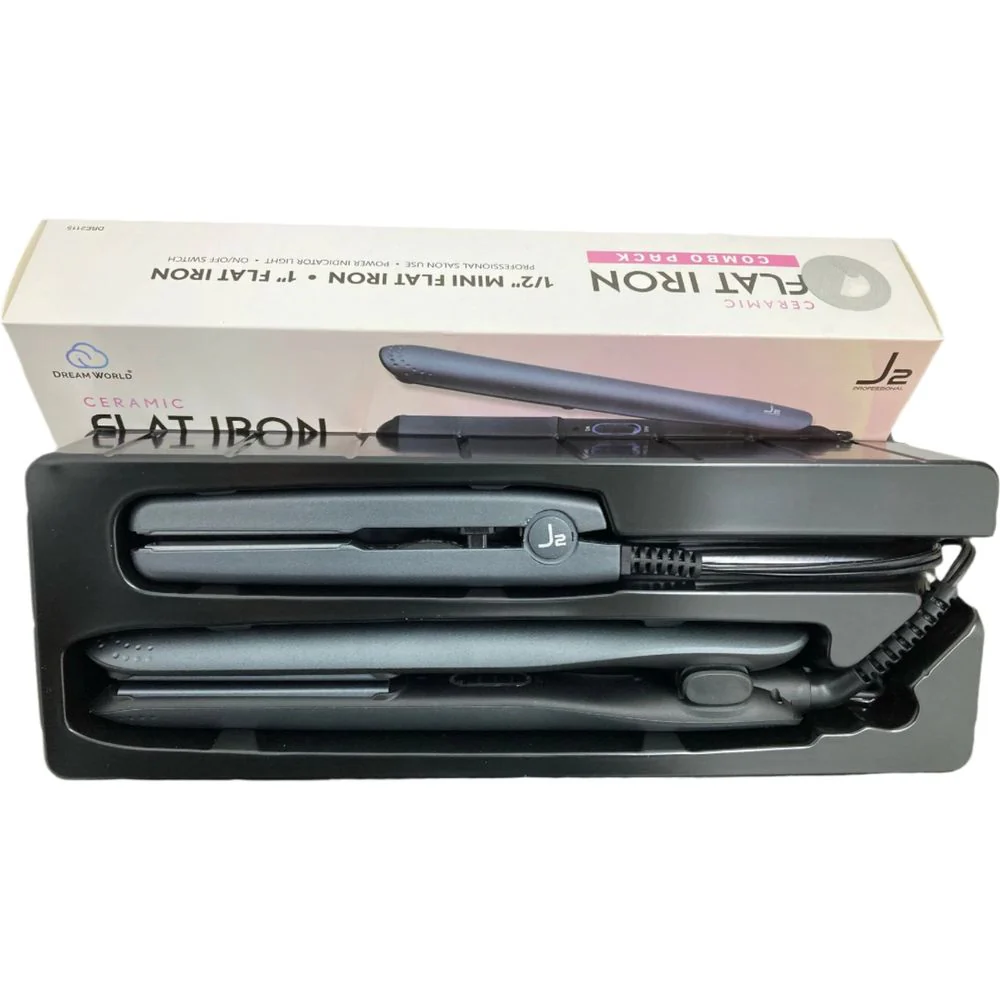 Dream World J2 Ceramic Flat Iron Set 1” Full-Size & 1/2” Mini Straightener Combo - Image 2