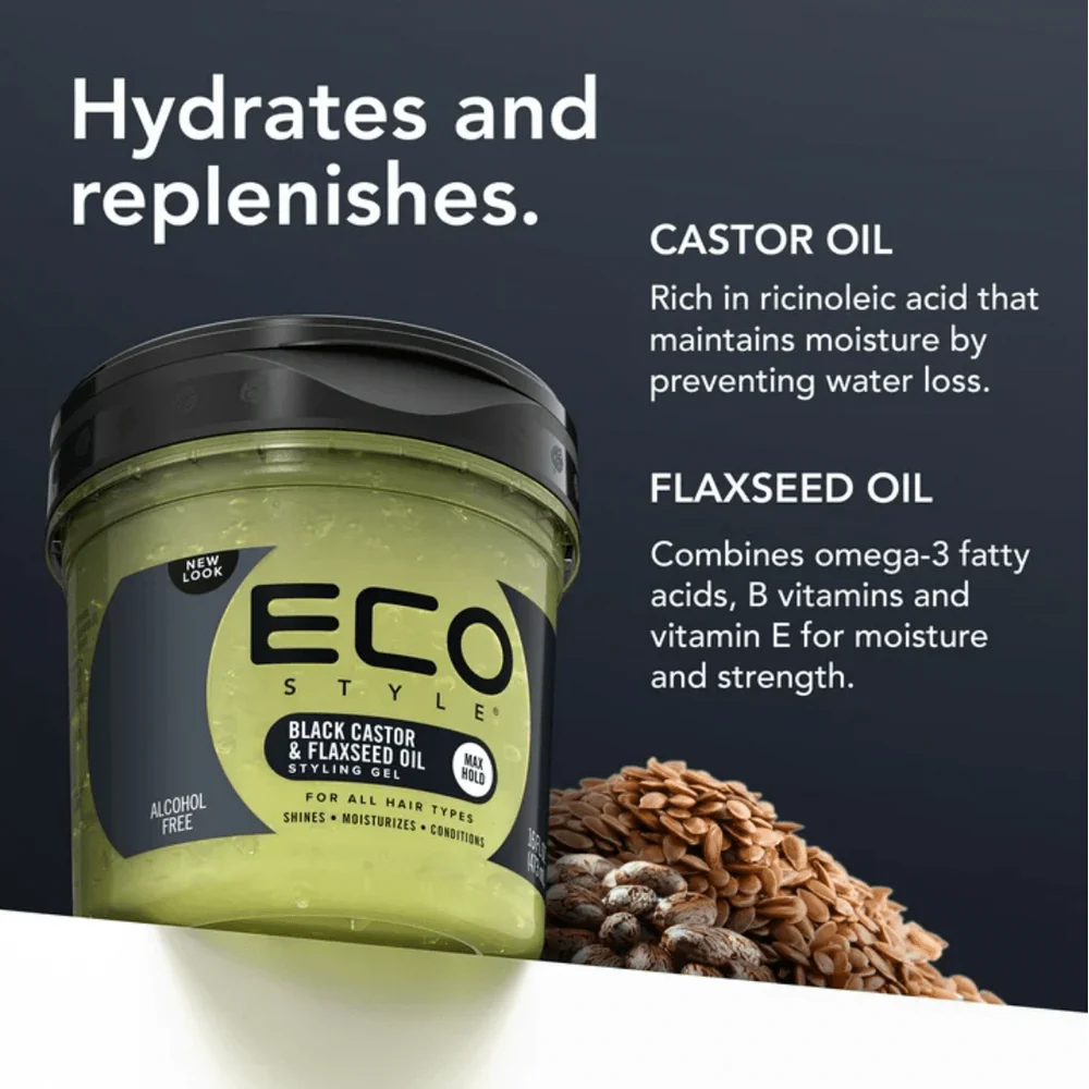 Eco Style Black Castor & Flaxseed Oil Styling Gel - Image 5