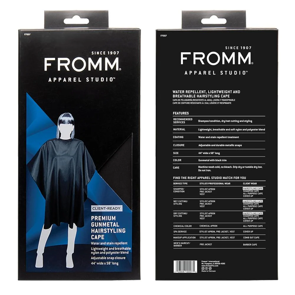 Fromm Premium Styling & Shampoo Capes – White & Gunmetal Pro Capes - Image 4