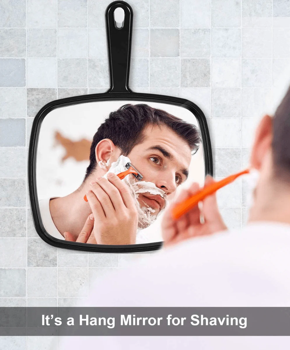 Hair Stylist Handheld Mirror with Handle - Black - Image 3