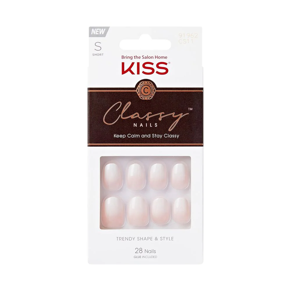 KISS Classy Press-On Nails – Short Oval, White - Includes Glue & Tools - Image 4
