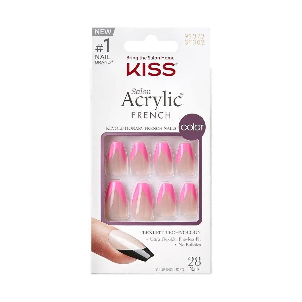 KISS Salon Acrylic French Short Nails – 28 Nails with Glue - Image 3