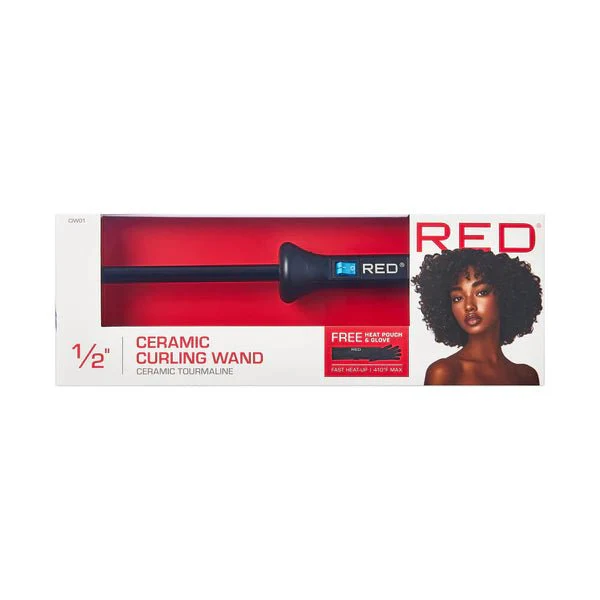 Kiss Red Ceramic Tourmaline Curling Wand 0.5 Inch