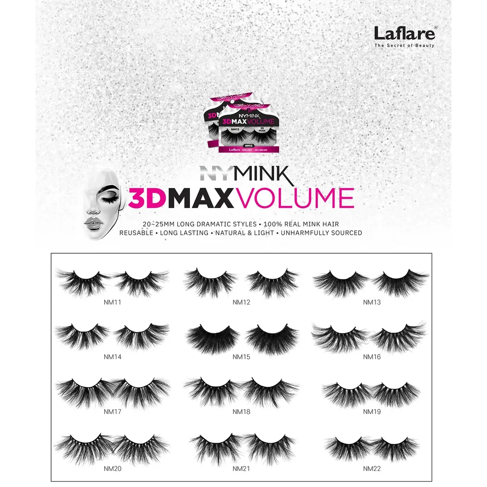 Laflare 3D NY Mink Max Volume Lashes 100% Real Mink Hair – 25mm - Image 2