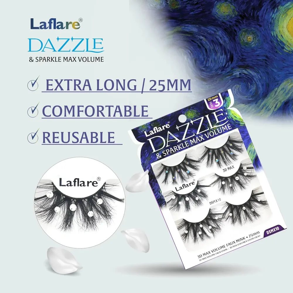 Laflare USA Dazzle & Sparkle Max Volume Rhinestone Lashes - 25mm - Image 3