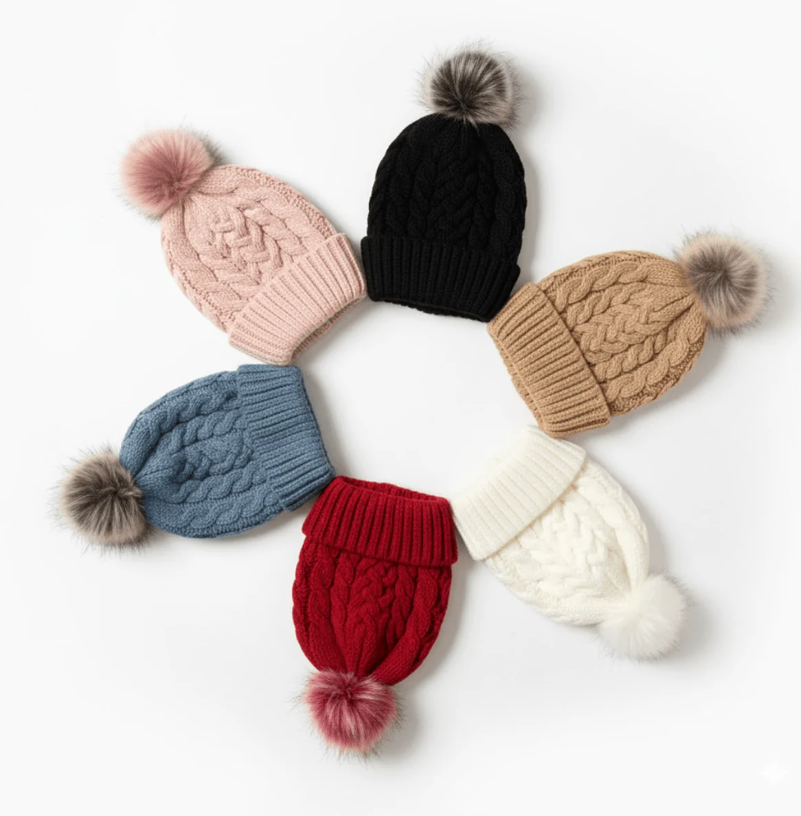 Magic Collection Cable Knit Pom Pom Beanie - Assorted