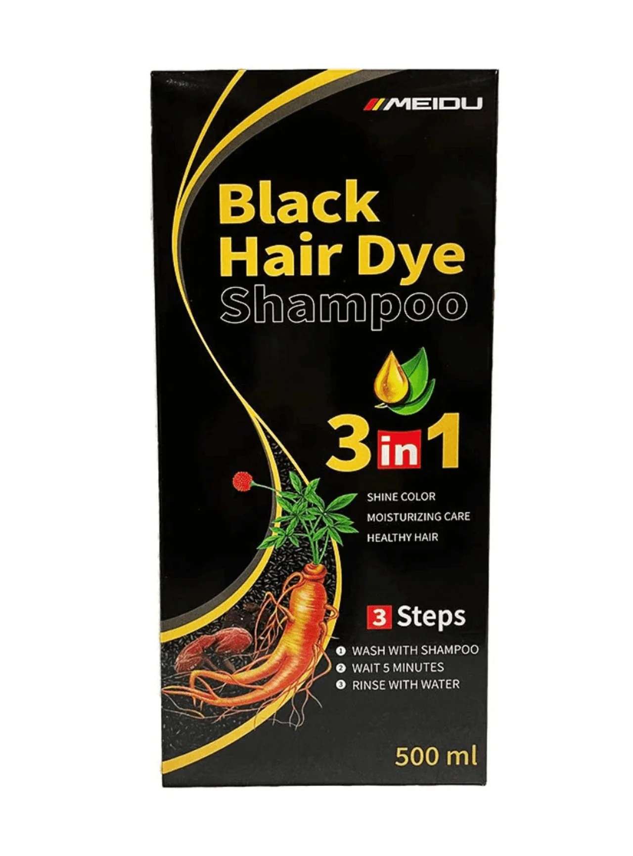 Meidu Black Hair Color 3in1 Shampoo – 500ml - Image 5