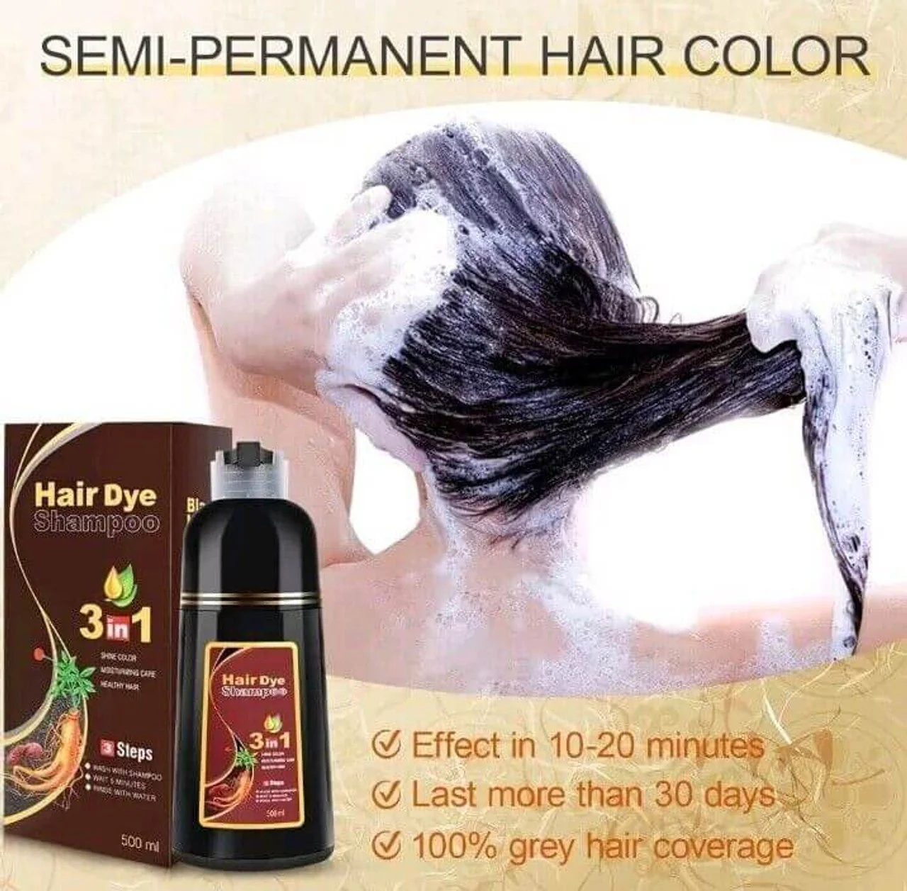 Meidu Black Hair Color 3in1 Shampoo – 500ml - Image 7