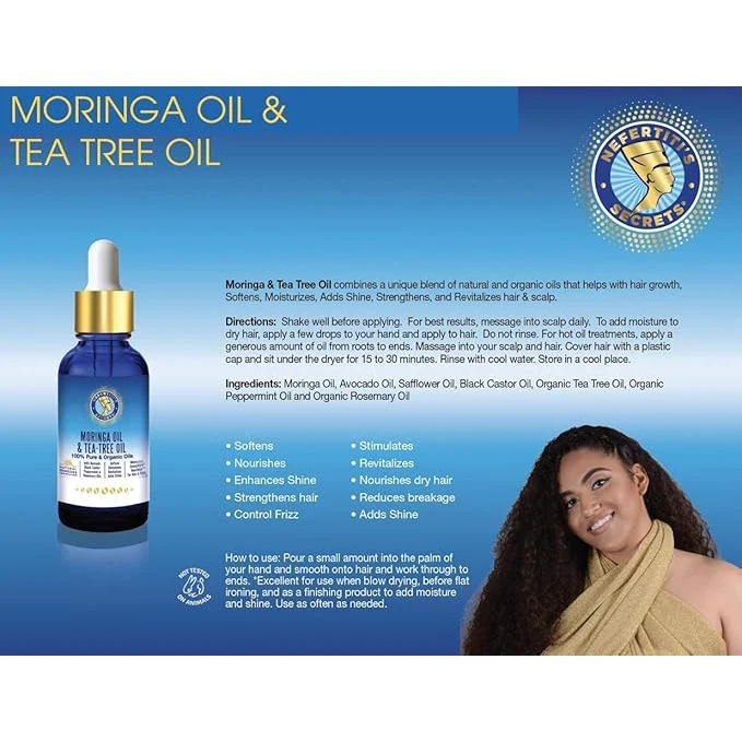Nefertiti’s Secrets Natural Moringa and Tea Tree Oil - Hair, Scalp, and Skin - Image 4