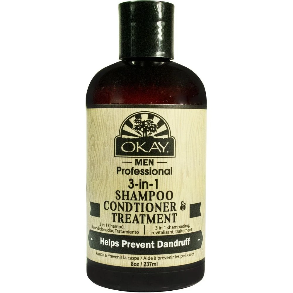 OKAY 3 in 1 Men Shampoo Conditioner Treatment 8 Oz