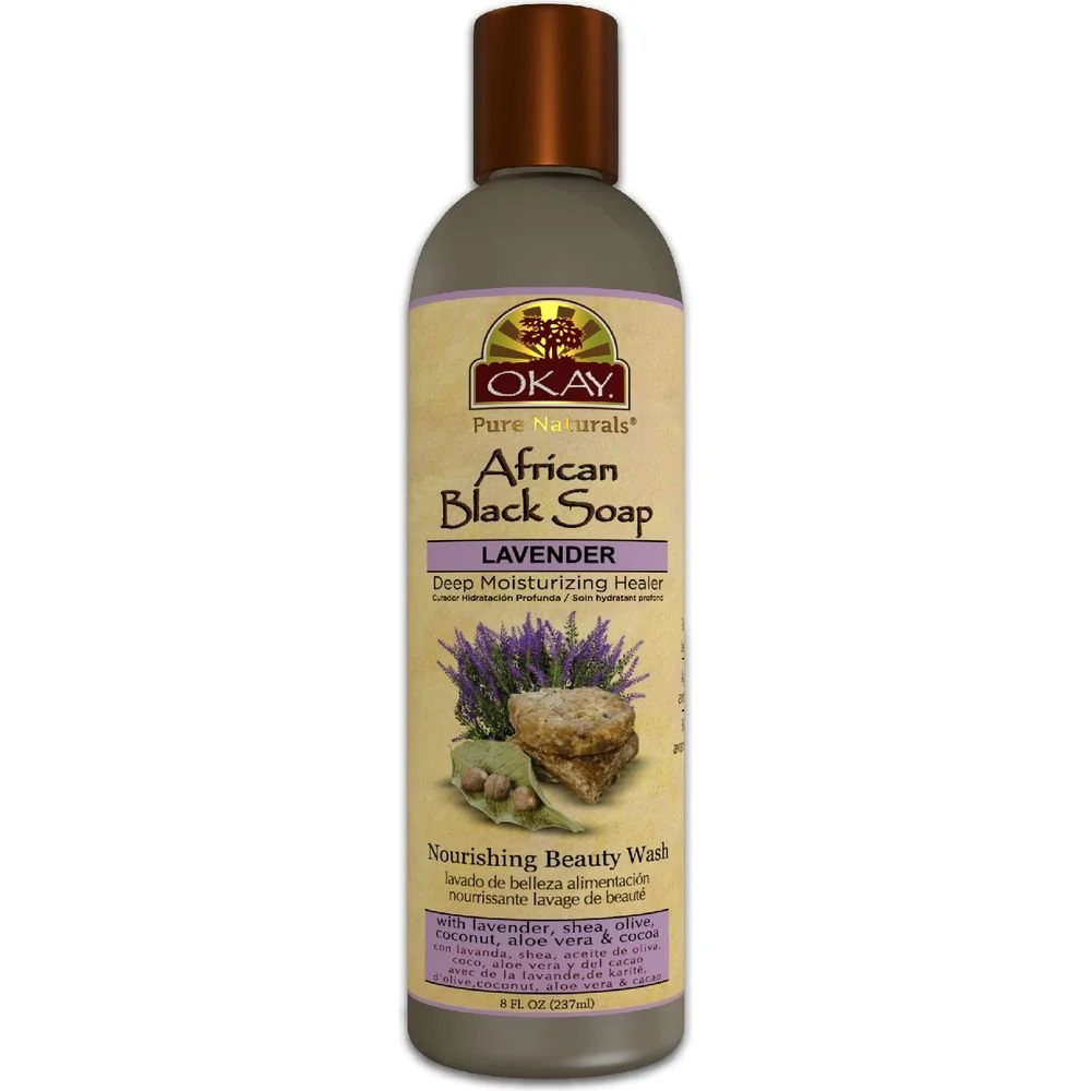 OKAY Pure Naturals African Black Soap Liquid with Lavender 8 oz