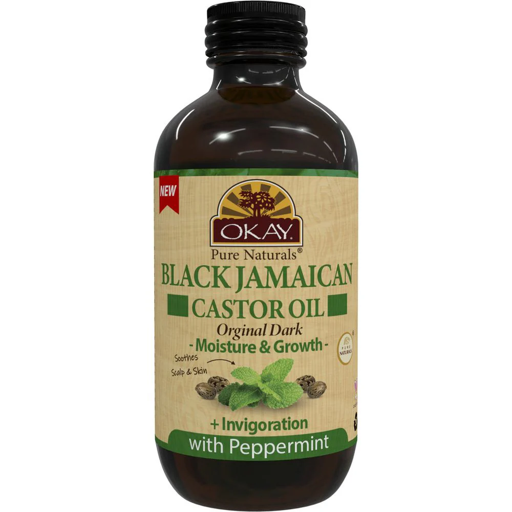OKAY Pure Naturals BLACK JAMAICAN CASTOR OIL ORIGINAL DARK with PEPPERMINT 4oz