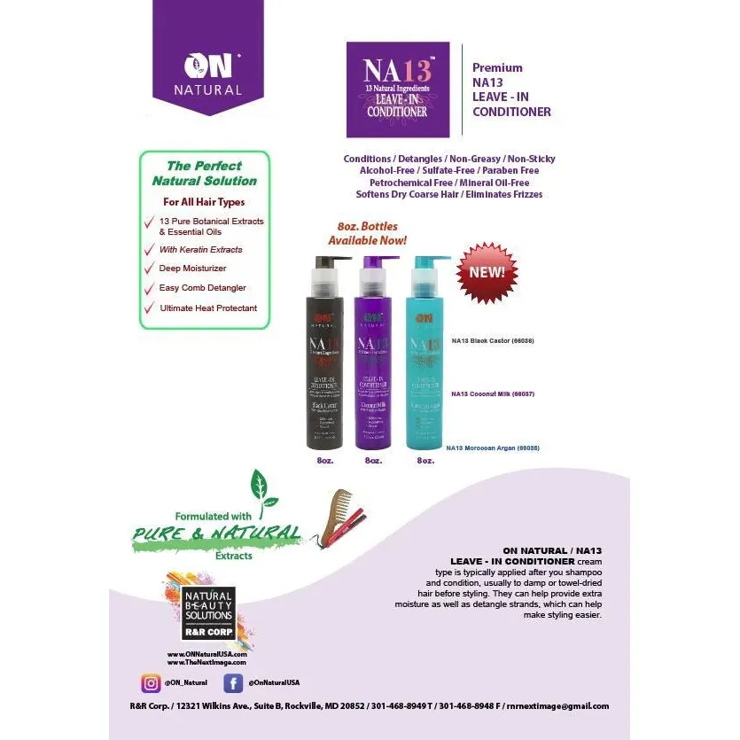 ON Natural NA13 Comb-Thru Leave-In Conditioner & Detangler β 8 oz